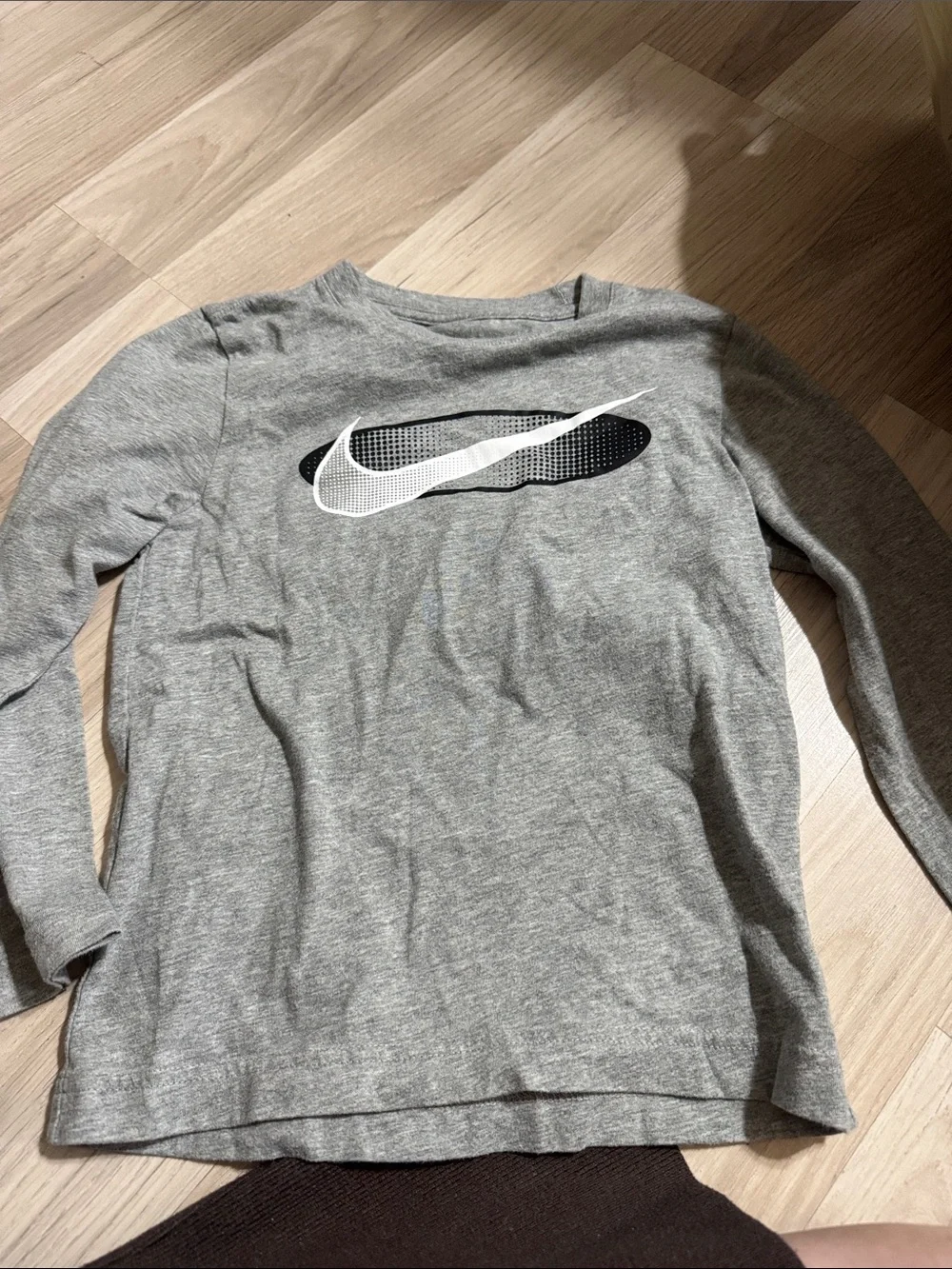 Nike Heather Grey Long Sleeve Tee with White & Black Swoosh